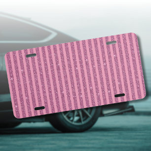 Chic Blush Pink Glitter Style Vertical Stripes License Plate