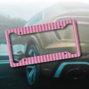 Chic Blush Pink Glitter Style Vertical Stripes License Plate Frame
