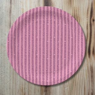 Chic Blush Pink Glitter Style Vertical Stripes Paper Plates