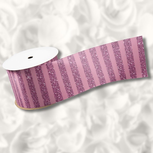 Chic Blush Pink Glitter Style Vertical Stripes Satin Ribbon (Creator Uploaded)