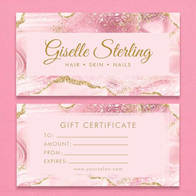 Chic Blush Pink Gold Agate Marble Gift Certificate (Creator Uploaded)