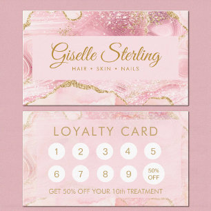 Chic Blush Pink Gold Agate Marble Loyalty Card