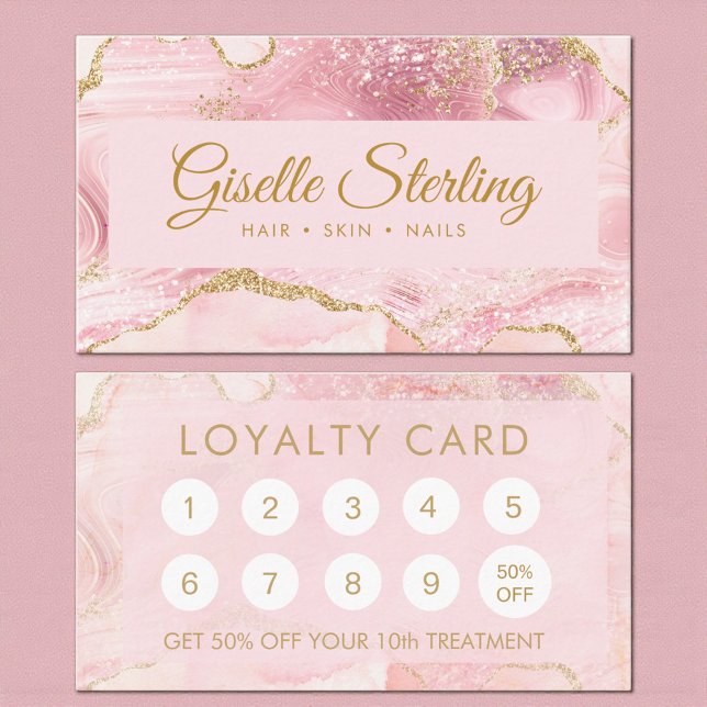 Chic Blush Pink Gold Agate Marble Loyalty Card (Creator Uploaded)