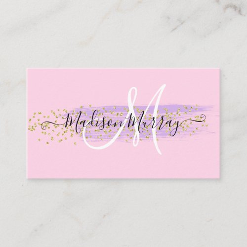 Chic Blush Pink Gold Confetti Lilac Monogram Name Business Card