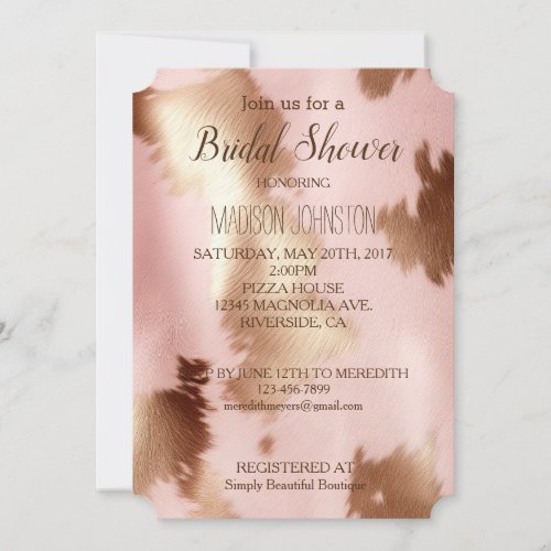 Chic Blush Pink Gold Cowgirl Cowhide Invitation