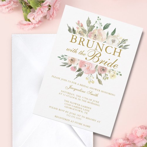 Chic Blush Pink Gold Floral Bridal Brunch Shower Invitation