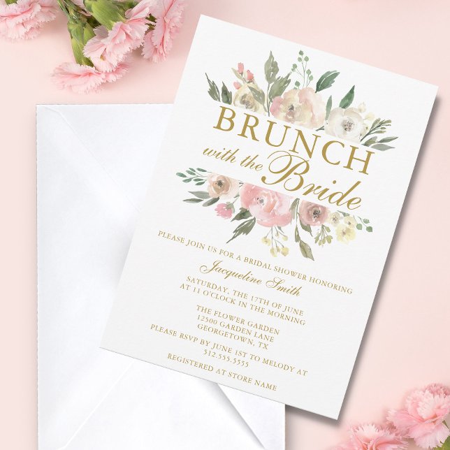 Chic Blush Pink Gold Floral Bridal Brunch Shower Invitation (Creator Uploaded)