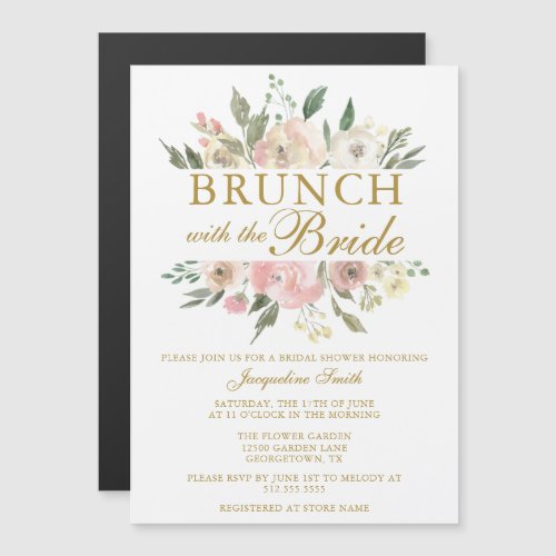 Chic Blush Pink Gold Floral Bridal Brunch Shower Magnetic Invitation