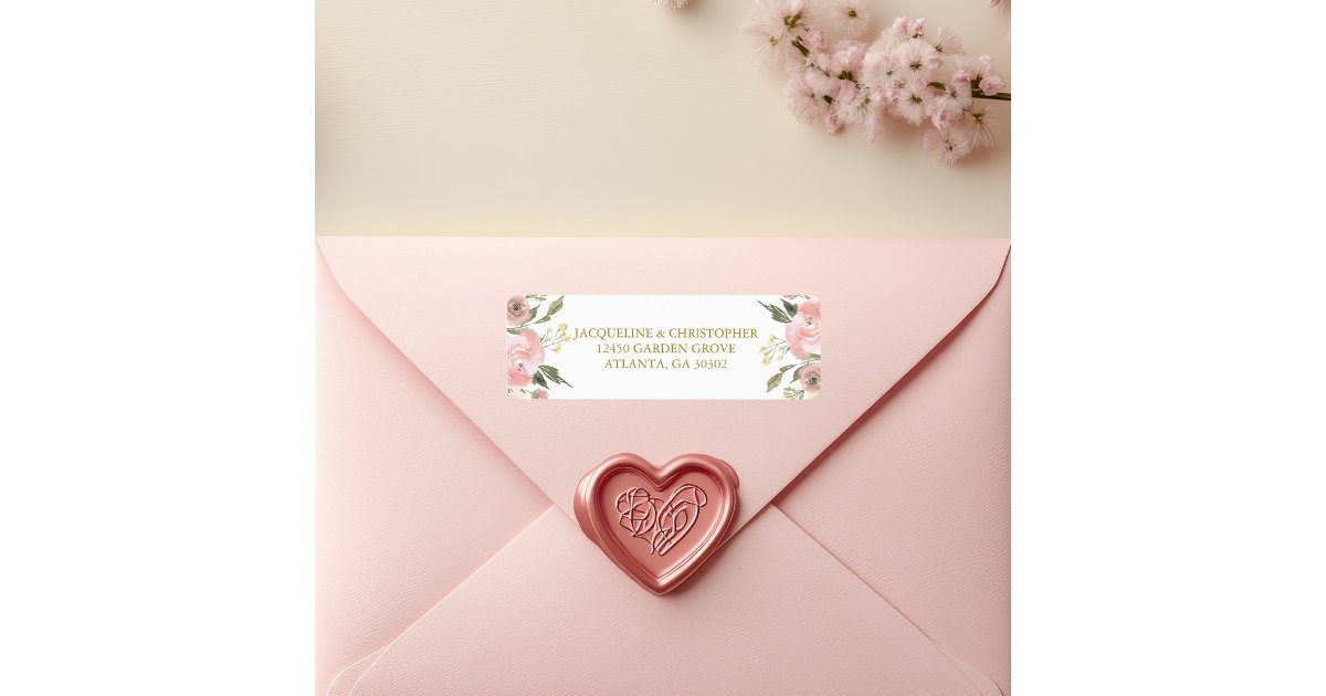 Chic Blush Pink Gold Floral Wedding Return Address Label | Zazzle