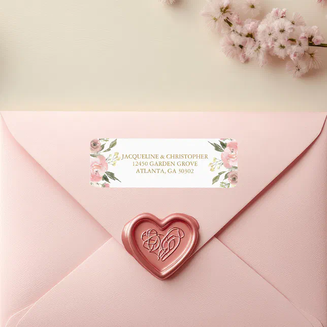 Chic Blush Pink Gold Floral Wedding Return Address Label | Zazzle