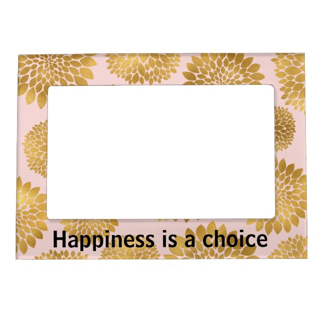 Chic Blush Pink Gold Flowers Happiness Magnetic Frame (Front)