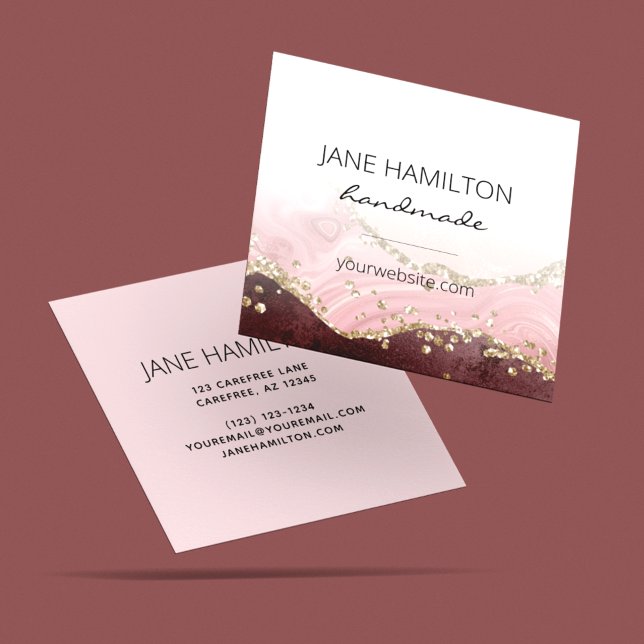 Chic Blush Pink Gold Glitter Agate  Square Business Card (Creator Uploaded)
