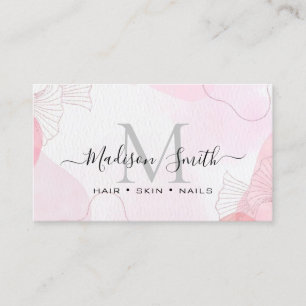 Chic Blush Pink Gold Glitter Marble Agate Monogram Business Card