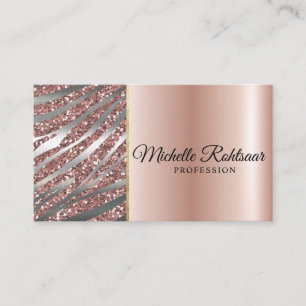 Chic Blush Pink Gold Glitter Marble Agate Monogram Business Card