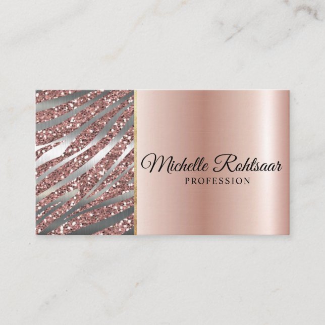 Chic Blush Pink Gold Glitter Marble Agate Monogram Business Card (Front)