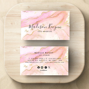 Chic Blush Pink Gold Glitter Marble Agate Monogram Business Card