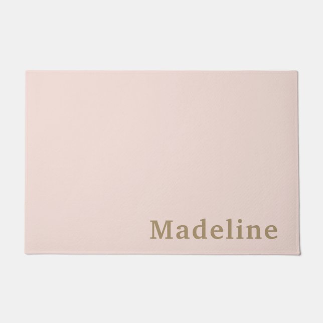 Chic Blush Pink Gold Modern Simple Monogram Name Doormat (Front)