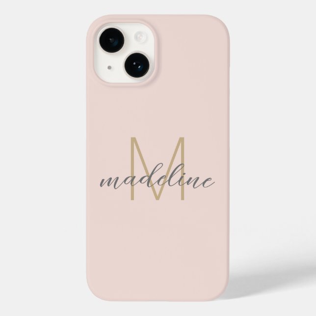 Chic Blush Pink Gold Monogram Initial Name Script Case-Mate iPhone Case (Back)