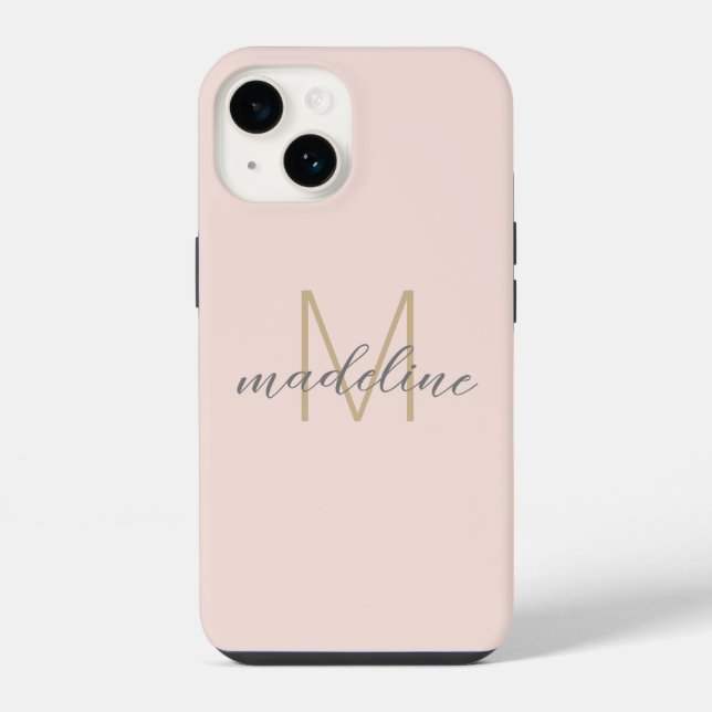 Chic Blush Pink Gold Monogram Initial Name Script Iphone Case (Back)