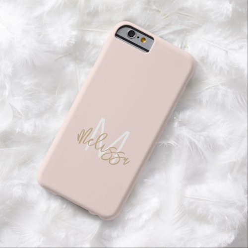 Chic Blush Pink Gold Monogram Initial Script Name Barely There iPhone 6 Case