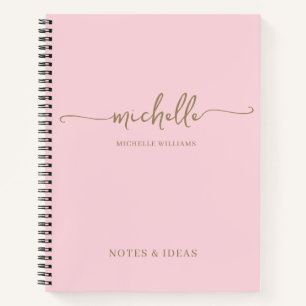 Chic Blush Pink Gold Monogram Name Signature  Notebook