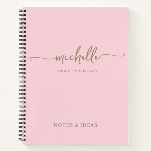 Chic Blush Pink Gold Monogram Name Signature  Notebook