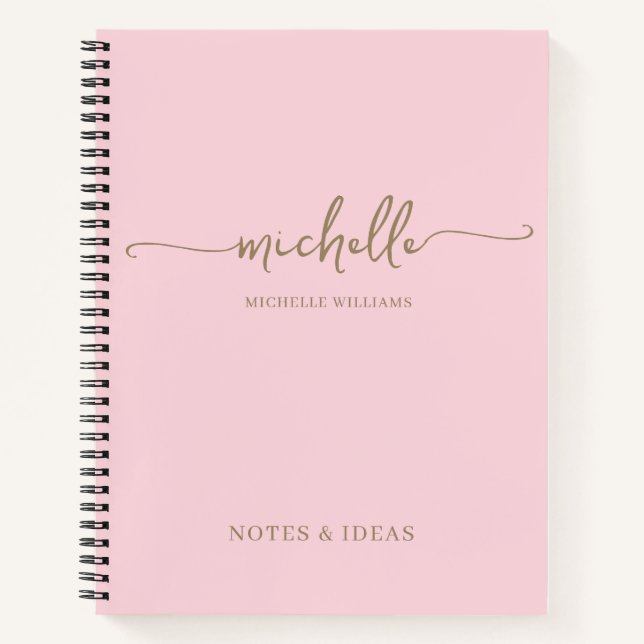Chic Blush Pink Gold Monogram Name Signature  Notebook (Front)