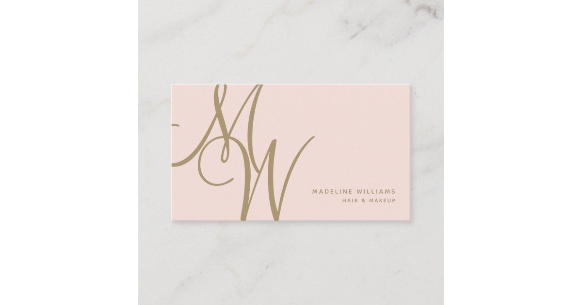 Chic Blush Pink Gold Monogram Script Initials Business Card | Zazzle