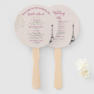 Chic Blush Pink & Gold Ornate Eiffel Tower Wedding Hand Fan