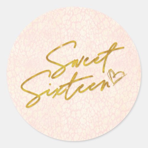 Chic Blush Pink  Gold Sweet 16 Party Classic Round Sticker