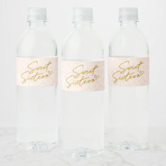 Chic Blush Pink & Gold Sweet 16 Party Water Bottle Label