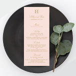 Chic Blush Pink & Gold Wedding Menu Template<br><div class="desc">Celebrate in style with these trendy menu cards. The wording is easy to personalize and your dinner guests will be thrilled when they receive these super stylish menus.</div>
