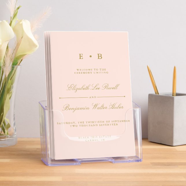Chic Blush Pink & Gold Wedding Program Template Brochure (Insitu)
