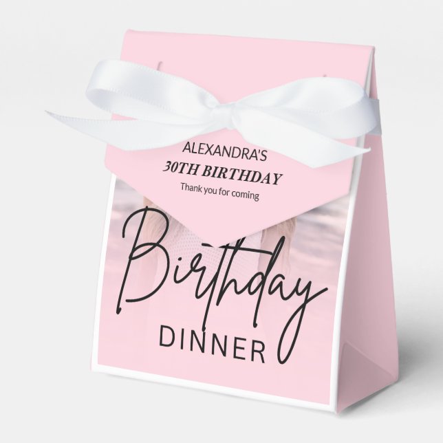 Chic Blush Pink Gradient Photo Birthday Dinner Favor Boxes (Front Side)