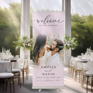 Chic Blush Pink Gradient & Photo Wedding Retractable Banner