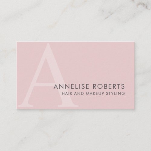 Chic Blush Pink Gray Monogram Hair Makeup Business Card