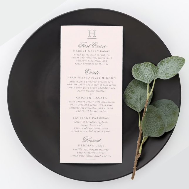 Chic Blush Pink & Gray Wedding Menu Template (Creator Uploaded)