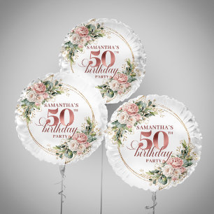 Chic Blush Pink Greenery 50 Birthday Party Balloon