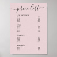 Chic Blush Pink Hair Salon Price List Service Menu