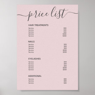 Chic Blush Pink Hair Salon Price List Service Menu Poster