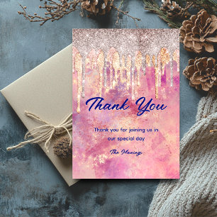 Chic Blush Pink Holographic Drips Thank You Card