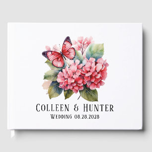 Chic Blush Pink Hydrangea Butterfly Wedding Guest Book