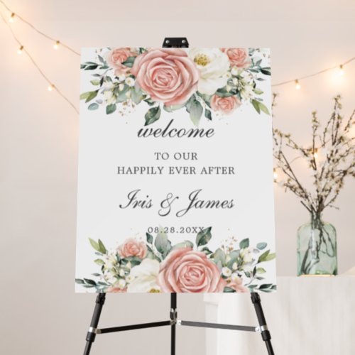 Chic Blush Pink Ivory White Floral Wedding Welcome Foam Board