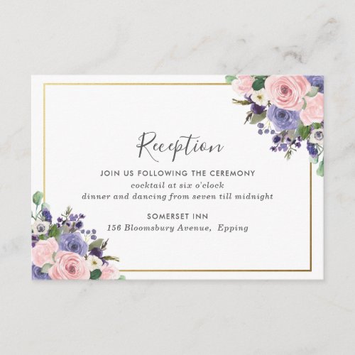 Chic Blush Pink Lavender Floral Wedding Reception Enclosure Card