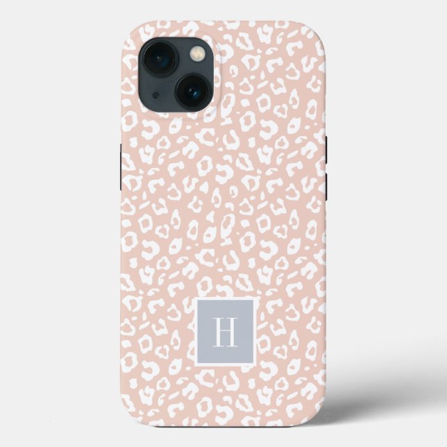 Chic Blush Pink Leopard Print Monogram Case-Mate iPhone Case (Back)