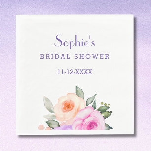 Chic Blush Pink Lilac Bright Roses Bridal Shower Napkins