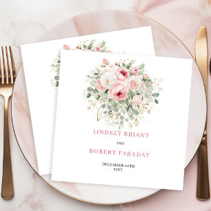 Chic Blush Pink Minimal Floral Wedding Napkins