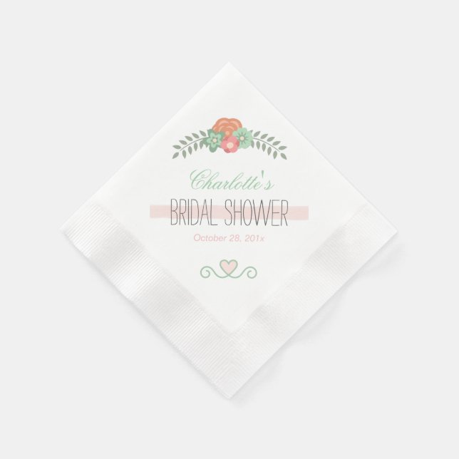 Chic Blush Pink Mint Green Floral Bridal Shower Napkins (Corner)