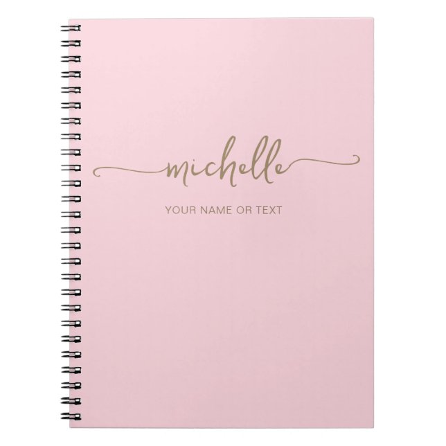 Chic Blush Pink Modern Gold Script Monogram Name Notebook (Front)