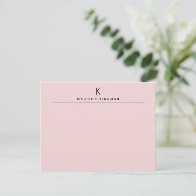 Chic Blush Pink Modern Monogram Initial Name Note Card | Zazzle